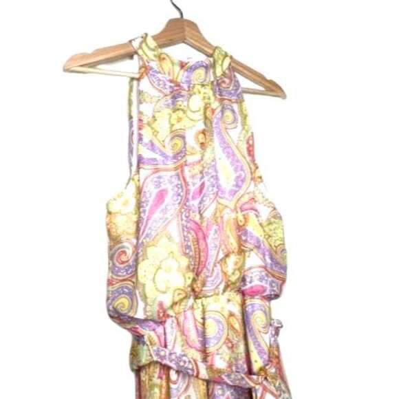 Julia Jordan Paisley Chiffon Sleeveless Belted Crepe Tiered Maxi Dress 10 NWT - Picture 5 of 11